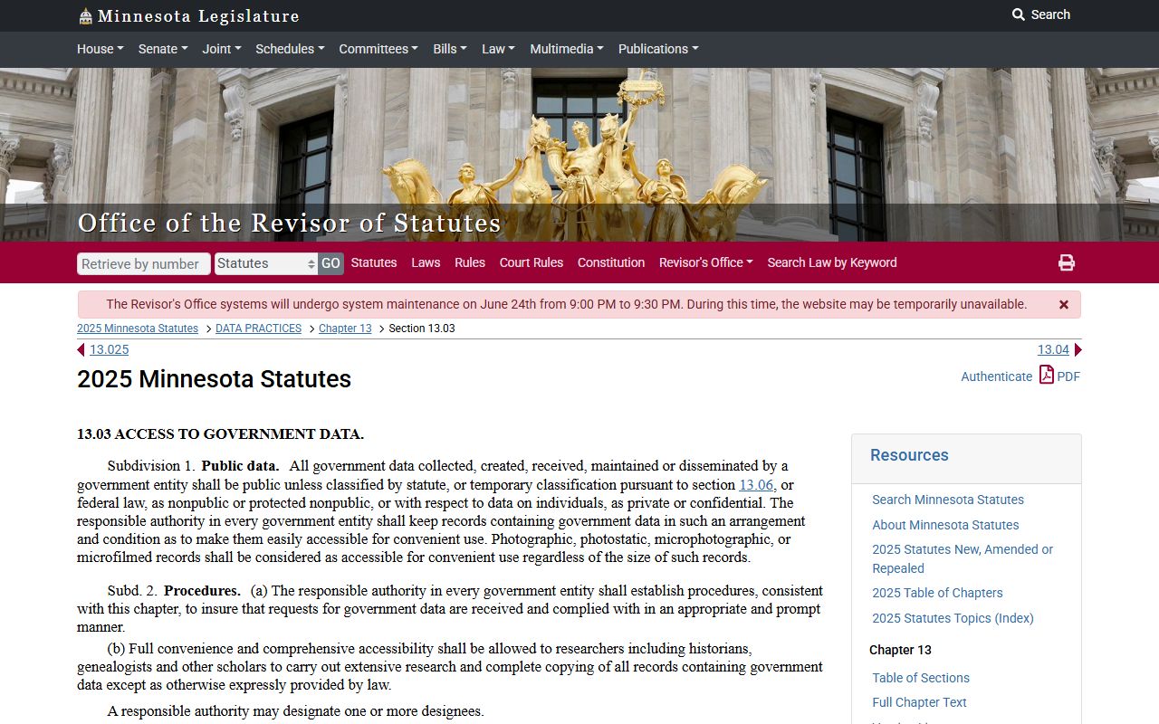 Marshall County Court Administrator public government data access statute