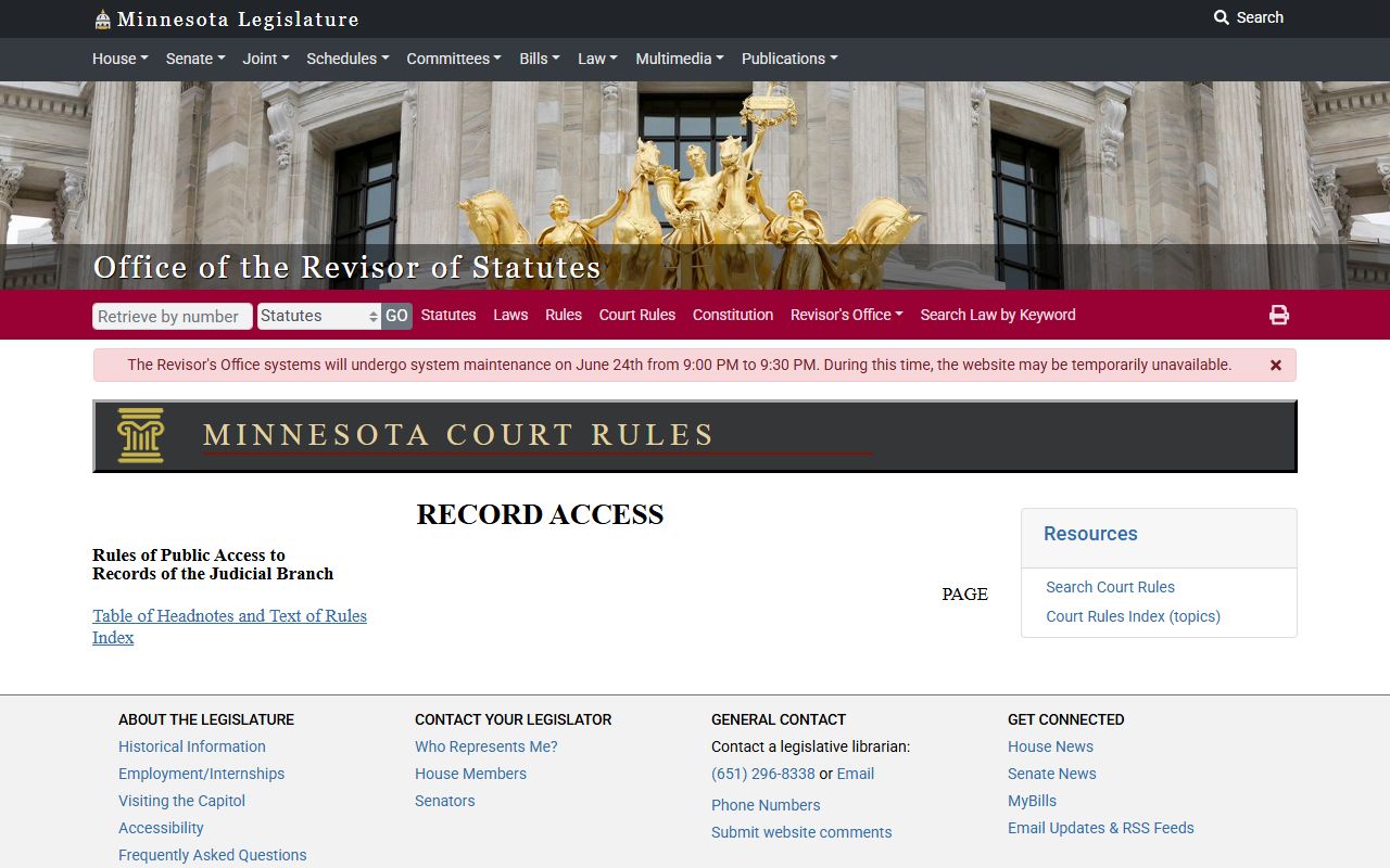 Marshall County court dockets Minnesota public access rules