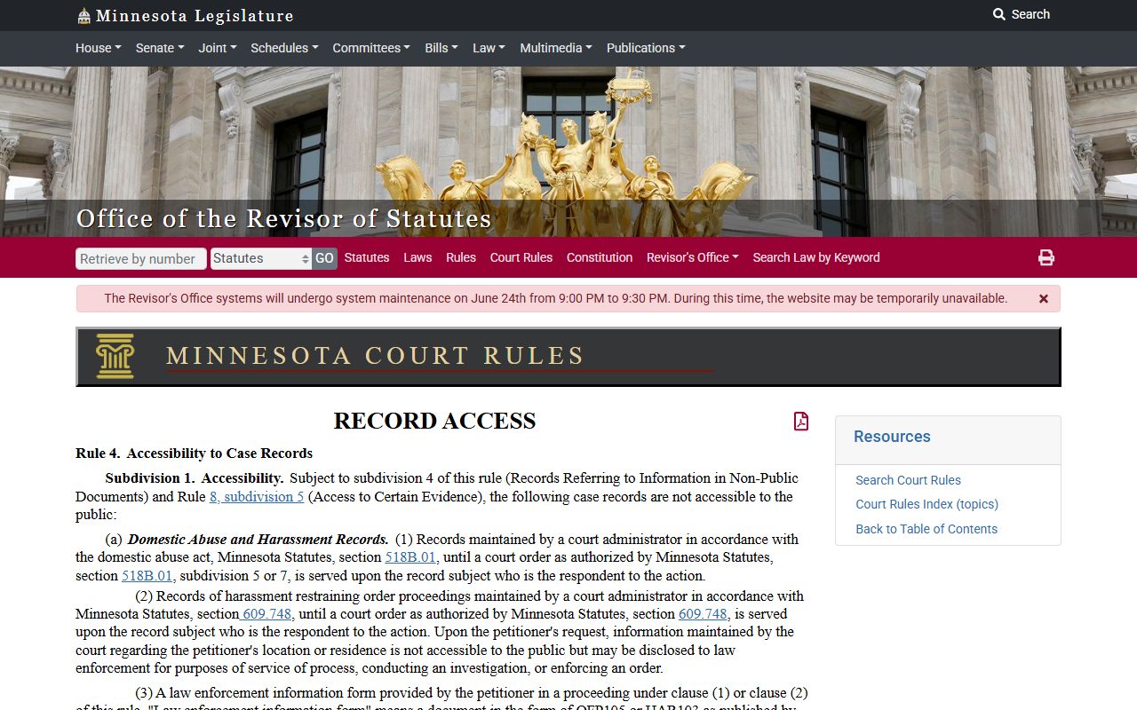Marshall County court records Minnesota public access Rule 4