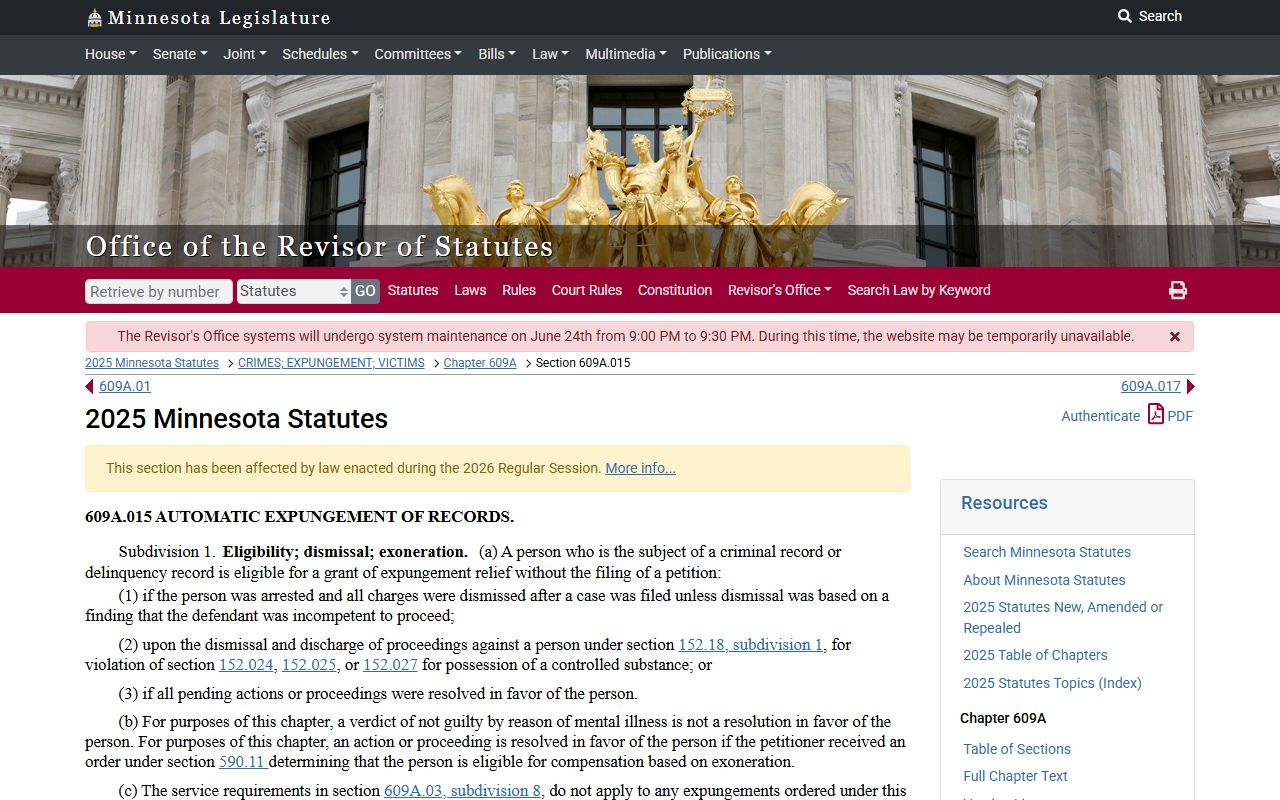 Marshall County criminal court records automatic expungement statute