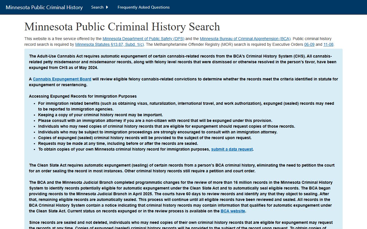 Marshall County criminal court records BCA public criminal history search