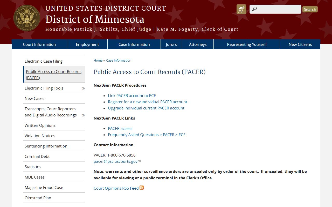 Marshall County court records District of Minnesota PACER access page