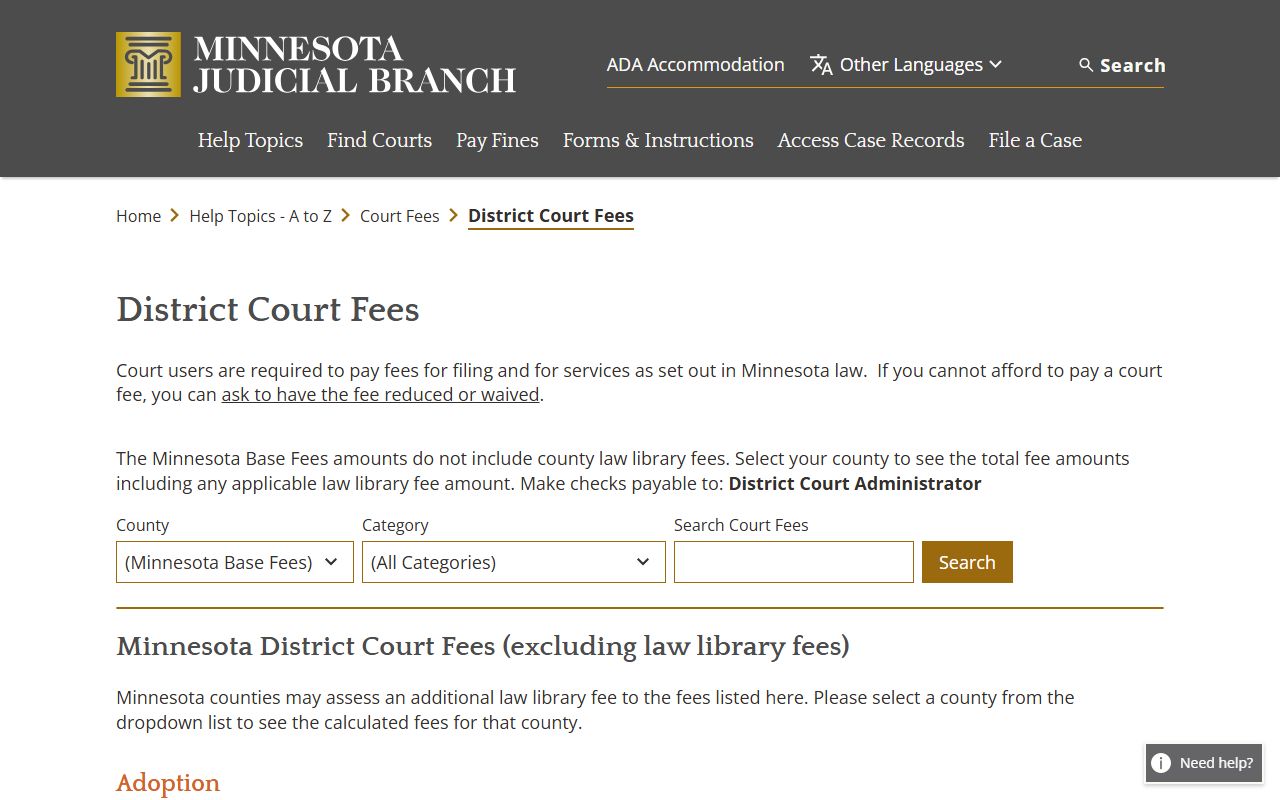 Marshall County probate records district court fee schedule