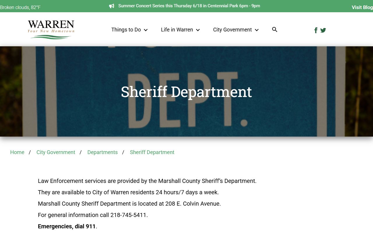 Marshall County warrant records Warren police service information